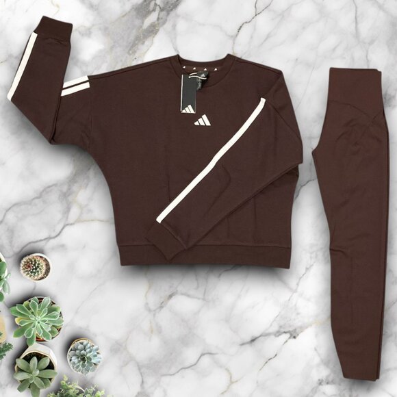 NWT adidas 2 pc outfit in CHOCOLATE brown womens size L large new with tags - Picture 2 of 6